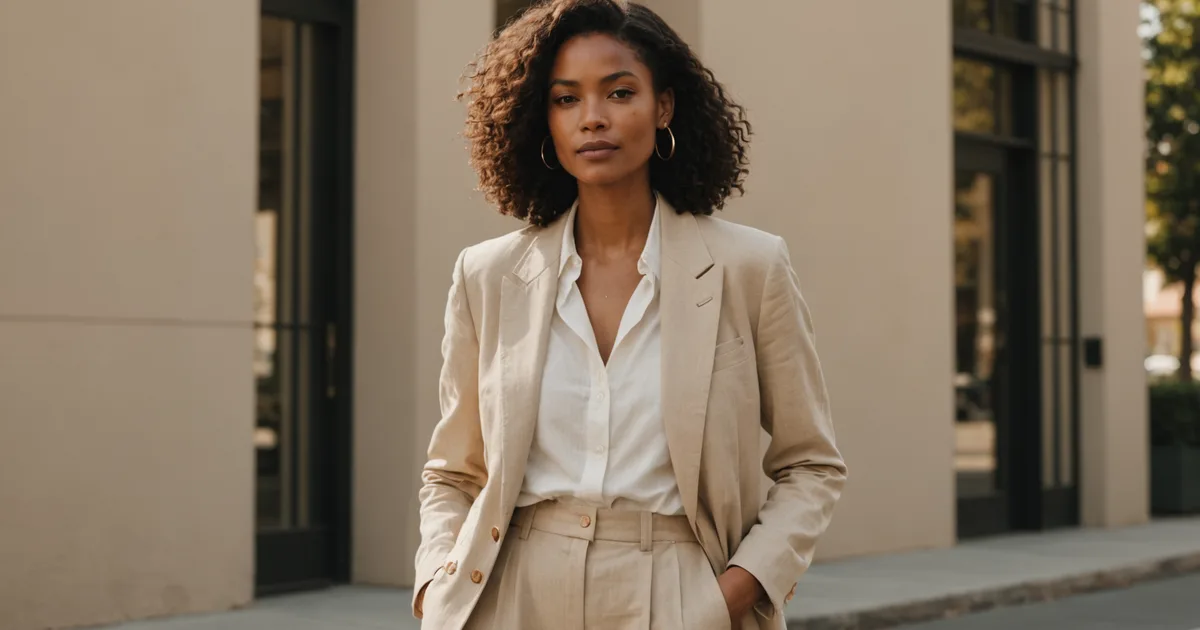 Modern independent workwear editorial: relaxed tailoring in earthy professional tones